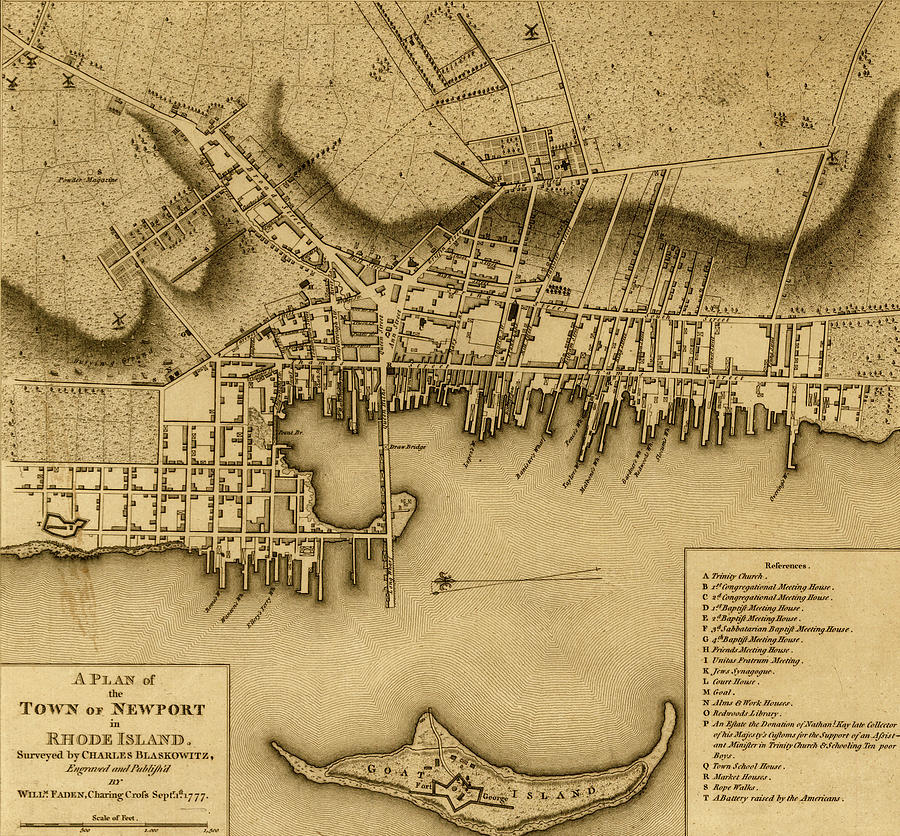 Map Drawing - Newport Rhode Island 1777 by Vintage Military Maps
