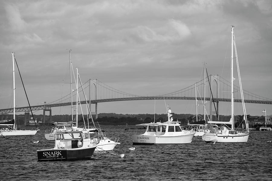 Newport Rhode Island Pell Bridge from King Park Black and White Photograph by Toby McGuire