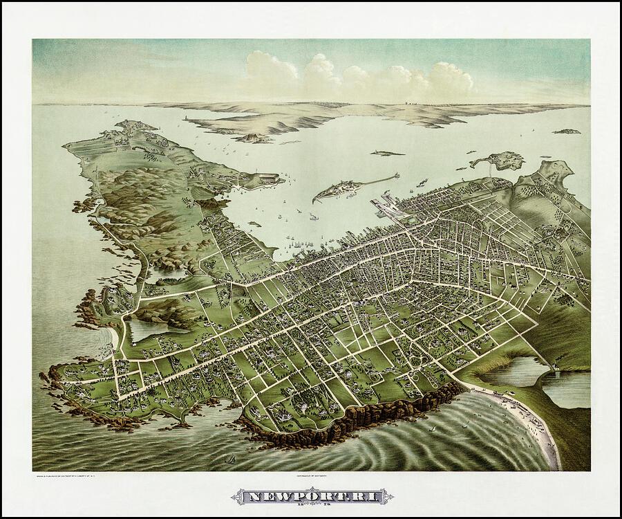 Newport Rhode Island Vintage Map Birds Eye View 1878 Photograph by ...