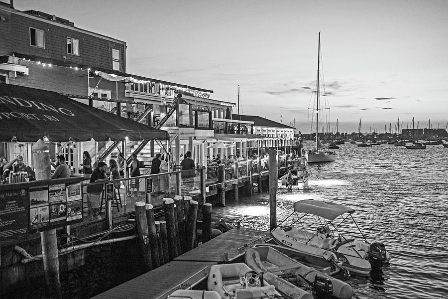 Newport RI Waterfront at Dusk Newport RI Waterfront NIghtlife Black and White Photograph by Toby McGuire