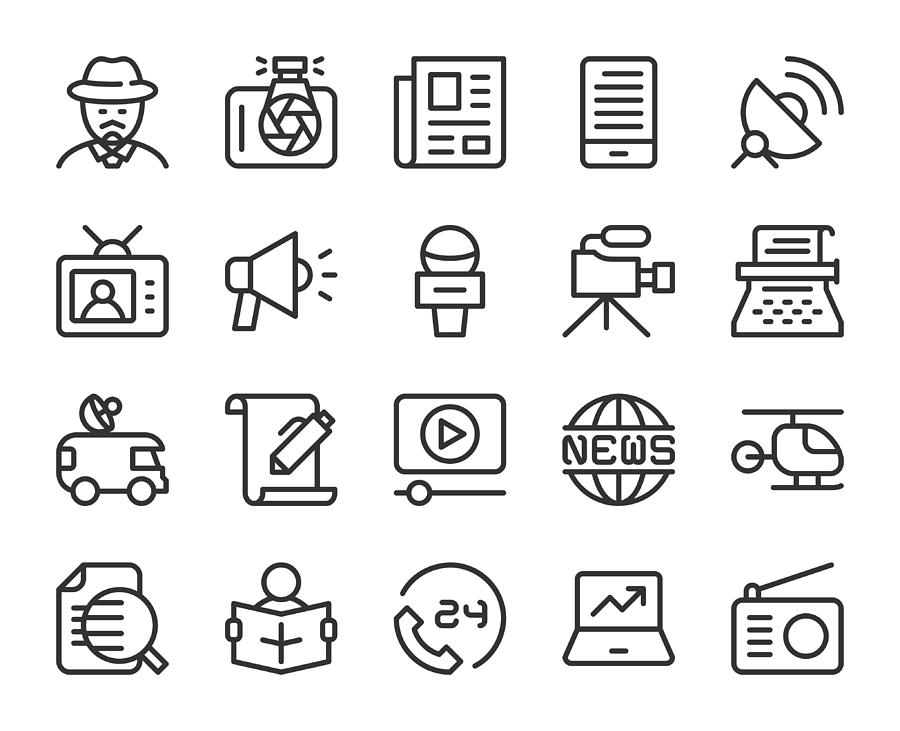 News Reporter - Line Icons Drawing by Rakdee