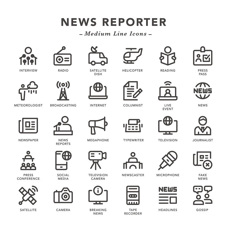 News Reporter - Medium Line Icons Drawing by TongSur