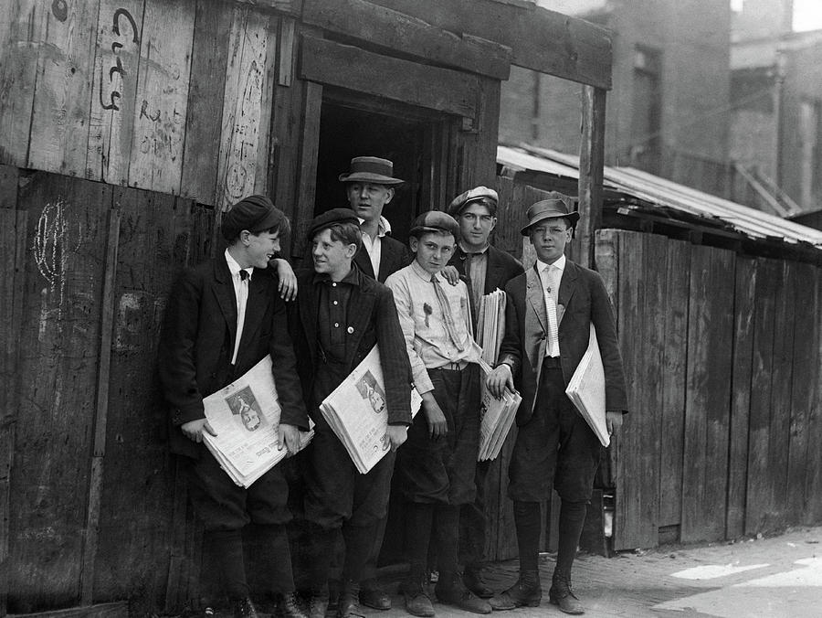 Newsies Around Murphys Branch - Lewis Hine - 1910 Photograph by War Is Hell Store