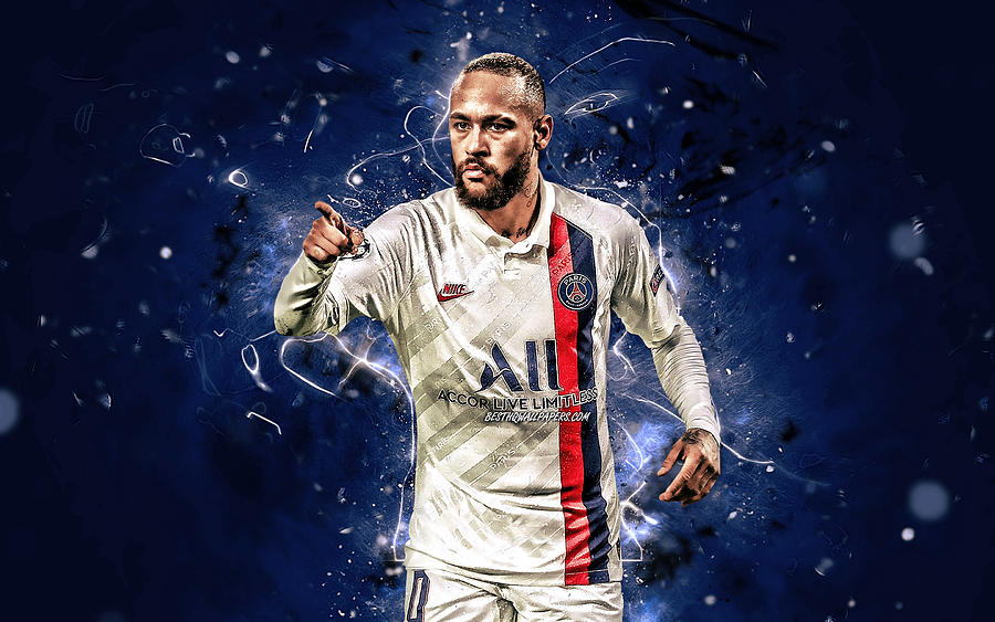 Neymar 4k brazilian footballers goal PSG white uniform Ligue 1 blue ...