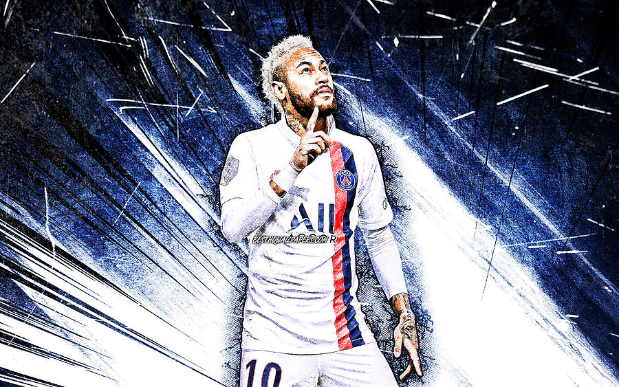 Neymar 4k white uniform brazilian footballers PSG grunge art Ligue 1 ...