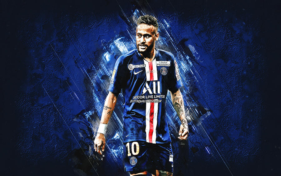 Neymar Paris Saint-Germain Brazilian footballer PSG portrait blue stone ...