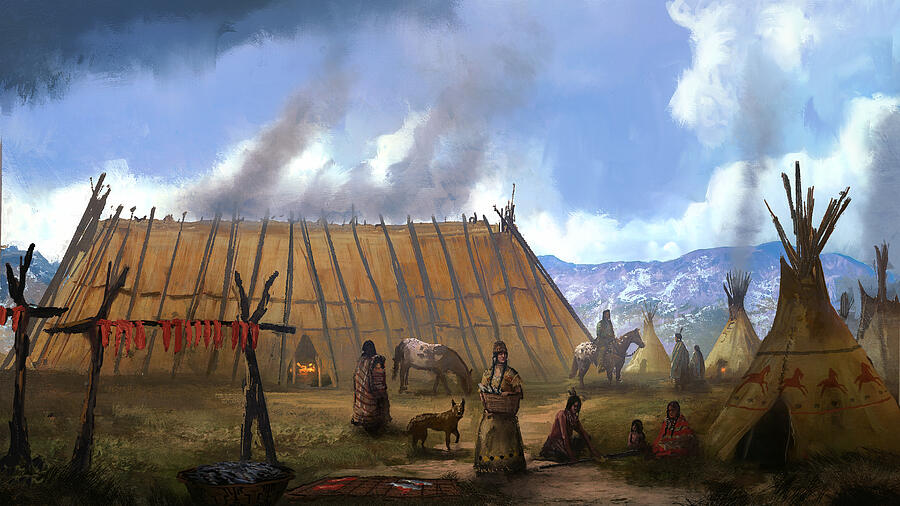 Nez Perce Village Painting by Joseph Feely