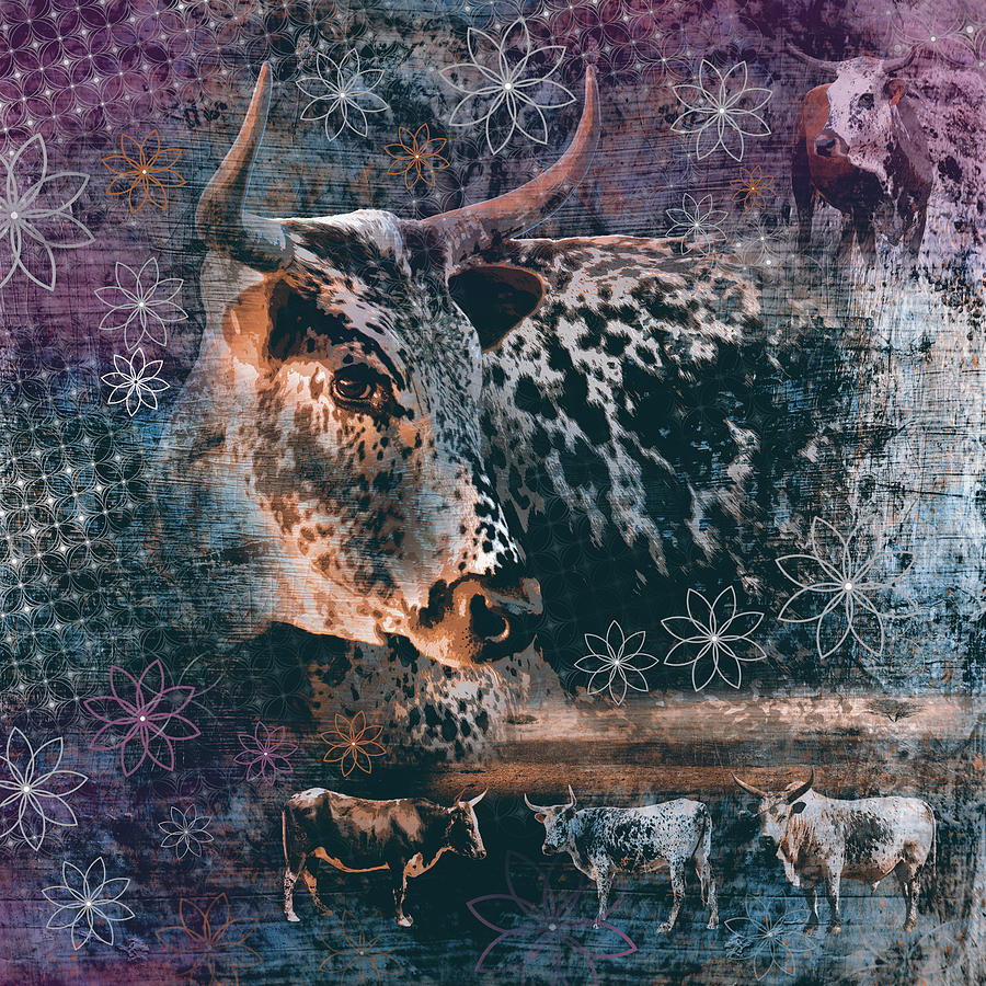 Nguni Cow Floral Digital Art by Louise Swoboda