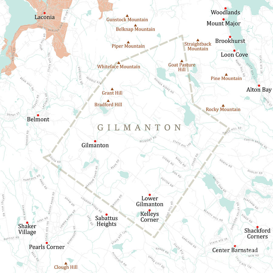 NH Belknap Gilmanton Vector Road Map Digital Art by Frank Ramspott Pixels