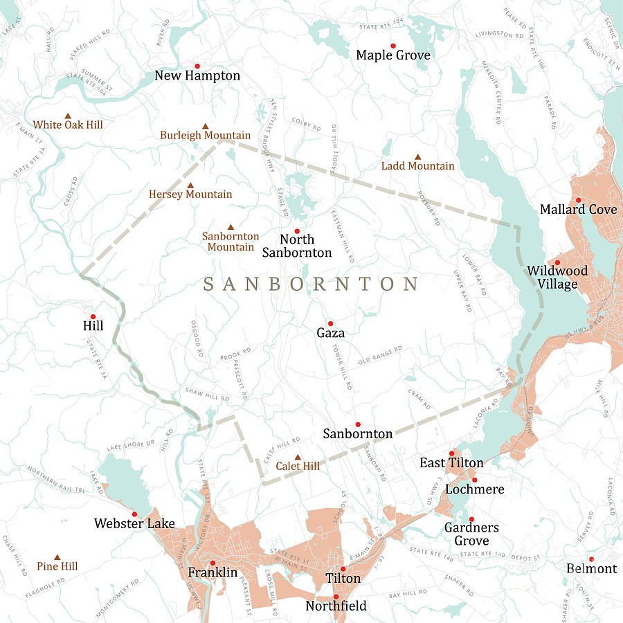 NH Belknap Sanbornton Vector Road Map Digital Art by Frank Ramspott ...