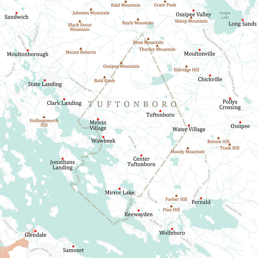 Nh Carroll Tuftonboro Vector Road Map Digital Art By Frank Ramspott