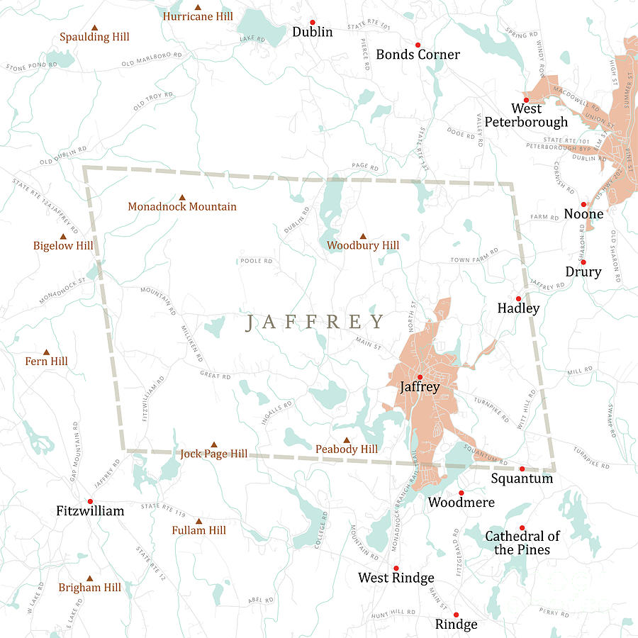 NH Cheshire Jaffrey Vector Road Map Digital Art by Frank Ramspott - Pixels