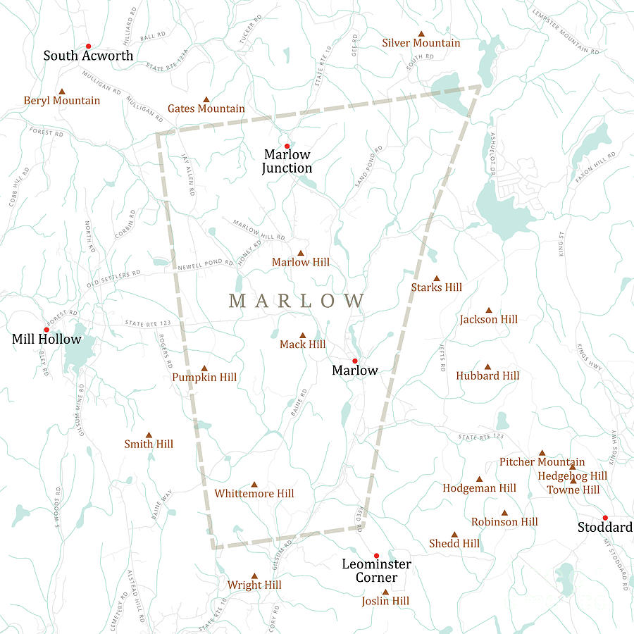 NH Cheshire Marlow Vector Road Map Digital Art by Frank Ramspott - Pixels