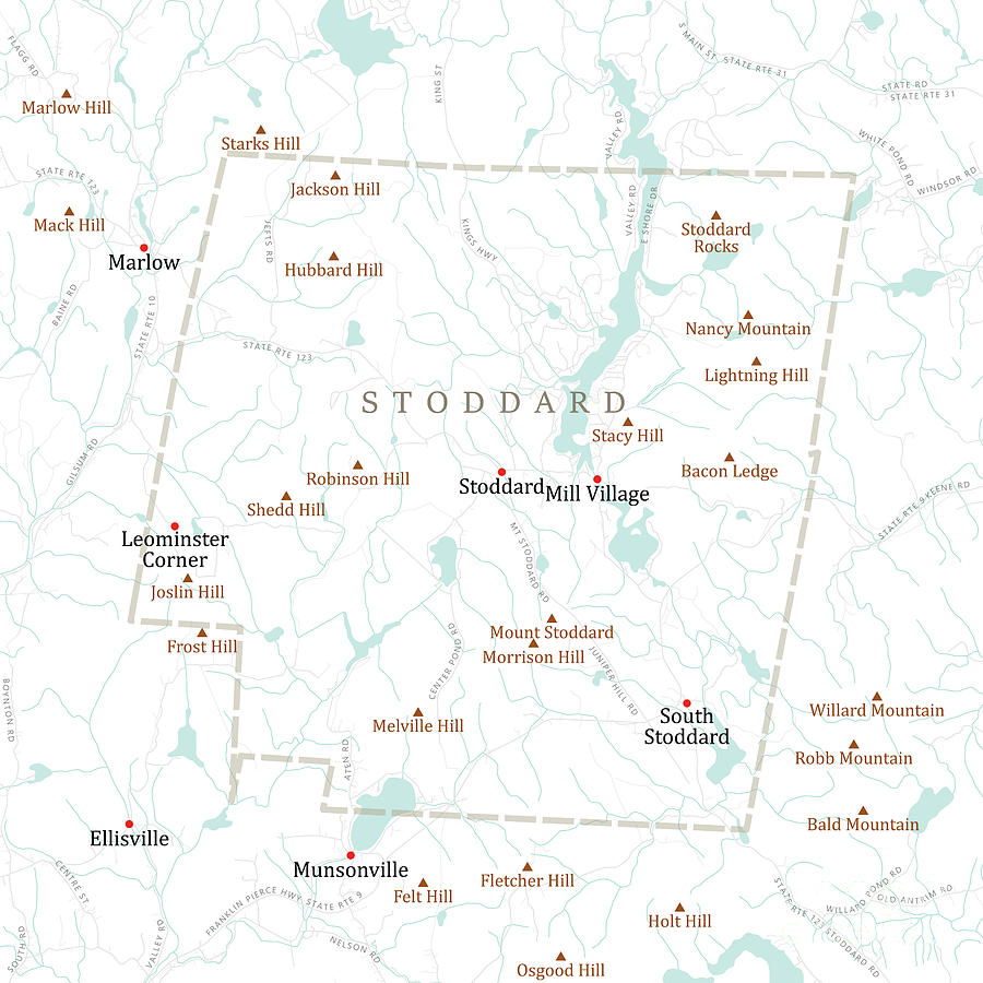 NH Cheshire Stoddard Vector Road Map Digital Art by Frank Ramspott