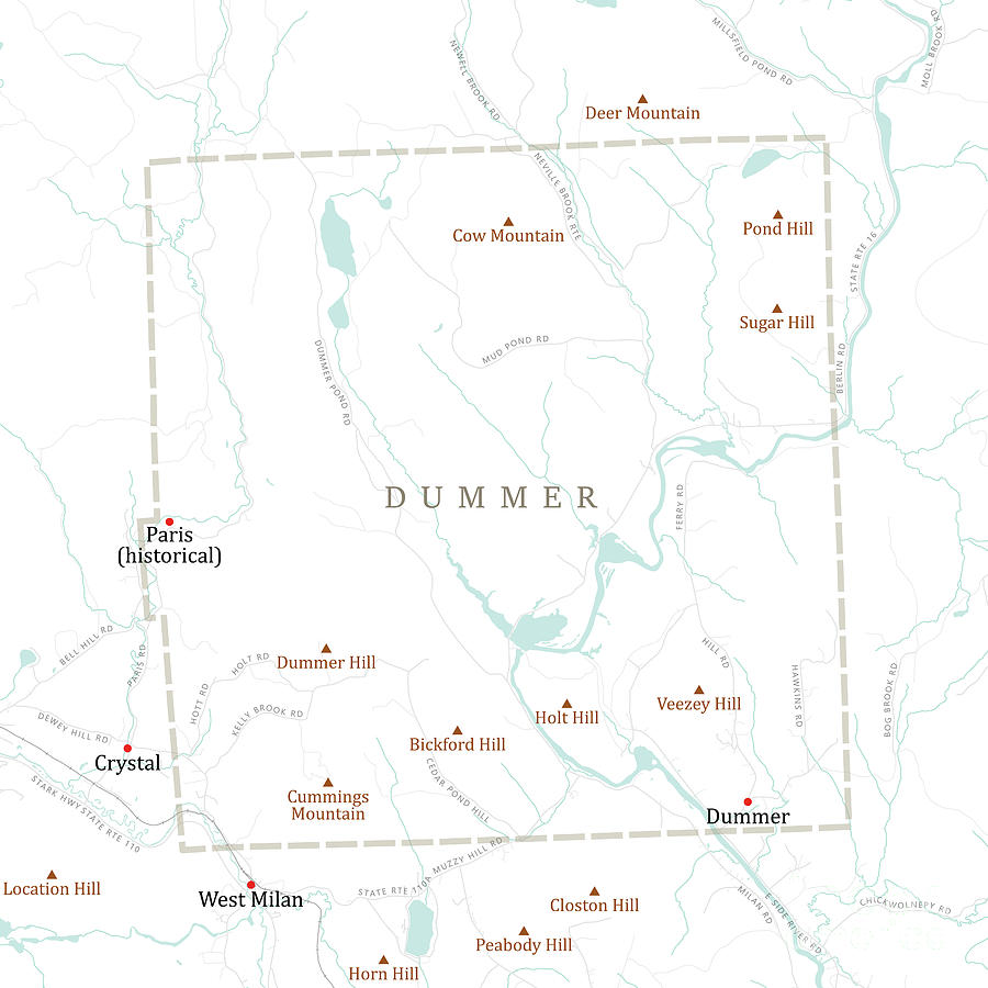 NH Coos Dummer Vector Road Map Digital Art by Frank Ramspott | Fine Art ...