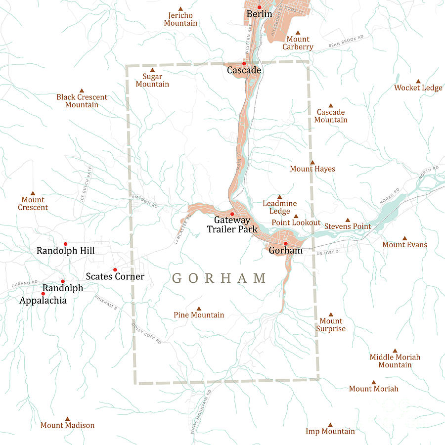 NH Coos Gorham Vector Road Map Digital Art by Frank Ramspott - Fine Art ...