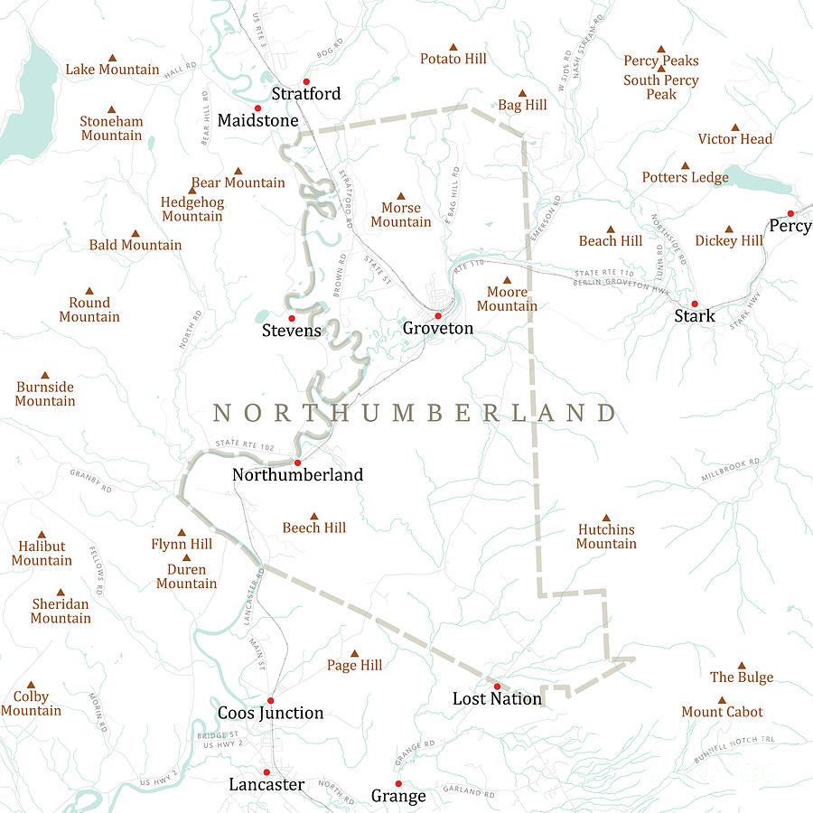 Map Digital Art - NH Coos Northumberland Vector Road Map by Frank Ramspott