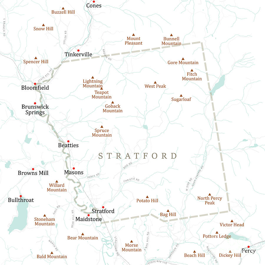 NH Coos Stratford Vector Road Map Digital Art by Frank Ramspott | Fine ...