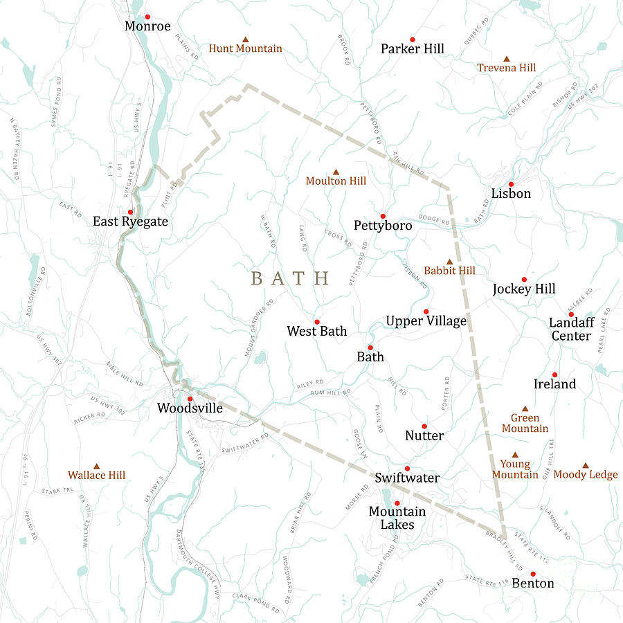 NH Grafton Bath Vector Road Map Digital Art by Frank Ramspott | Fine ...