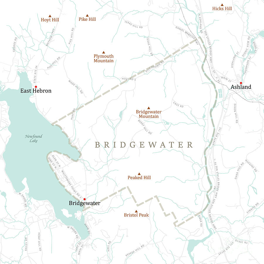 Map Digital Art - NH Grafton Bridgewater Vector Road Map by Frank Ramspott