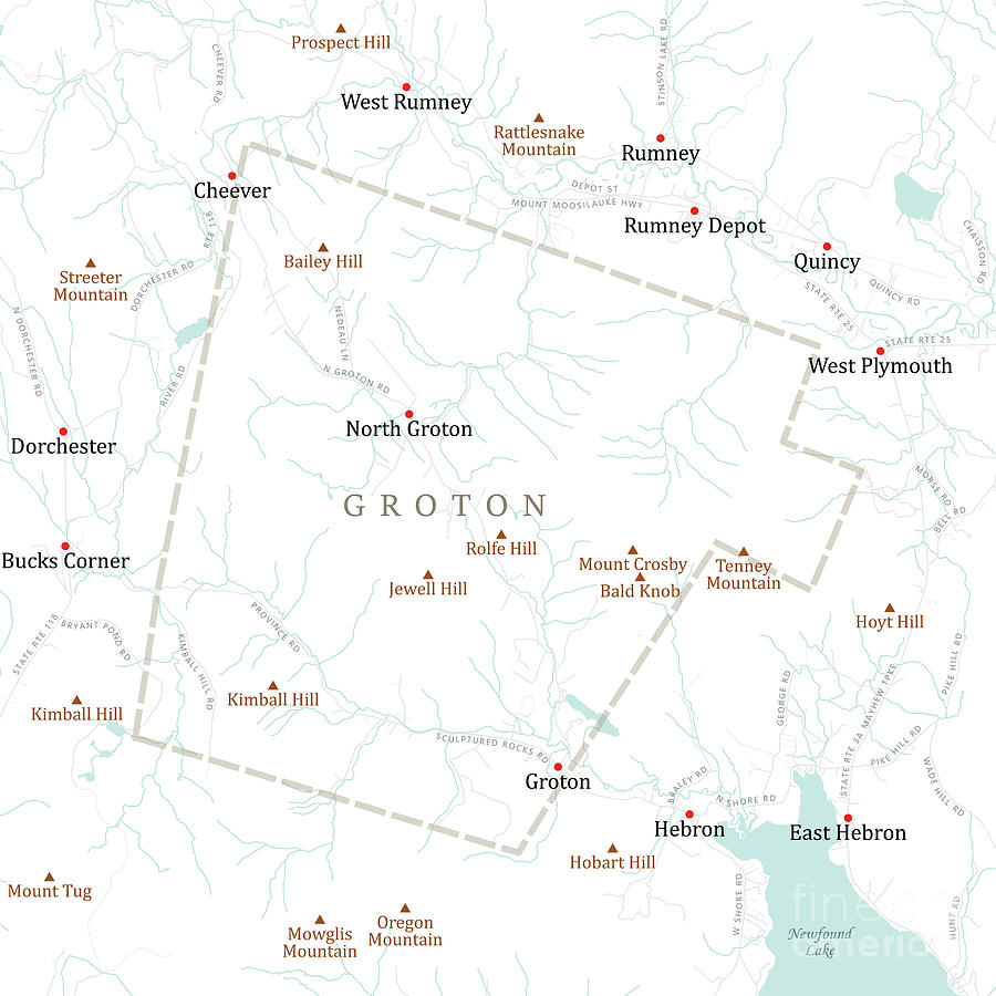 NH Grafton Groton Vector Road Map Digital Art by Frank Ramspott Fine