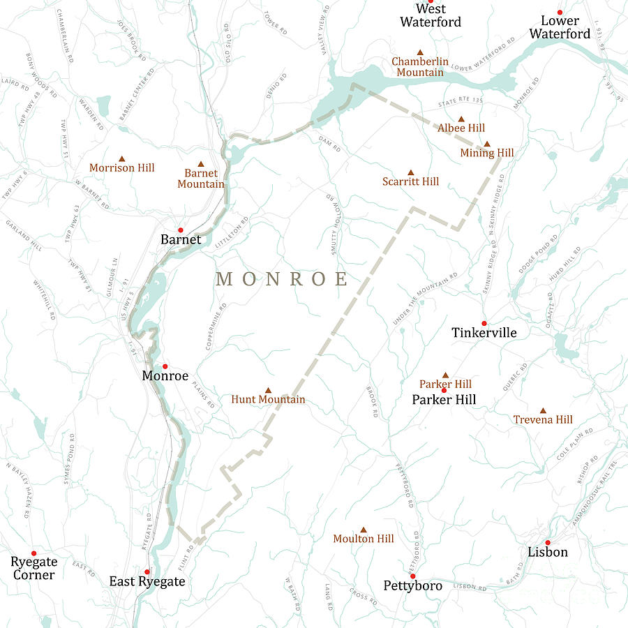 Map Digital Art - NH Grafton Monroe Vector Road Map by Frank Ramspott