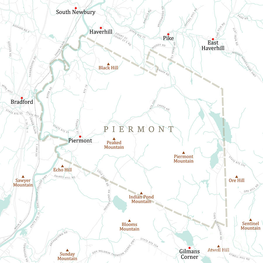 NH Grafton Piermont Vector Road Map Digital Art by Frank Ramspott