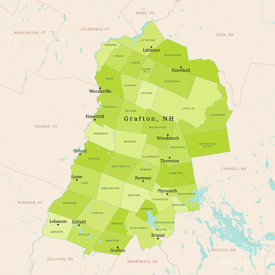 NH Grafton Vector Map Green Digital Art by Frank Ramspott | Pixels