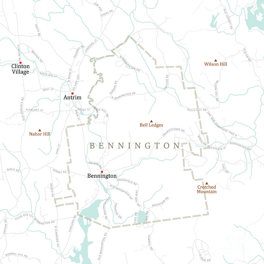 NH Hillsborough Bennington Vector Road Map Digital Art by Frank Ramspott Pixels
