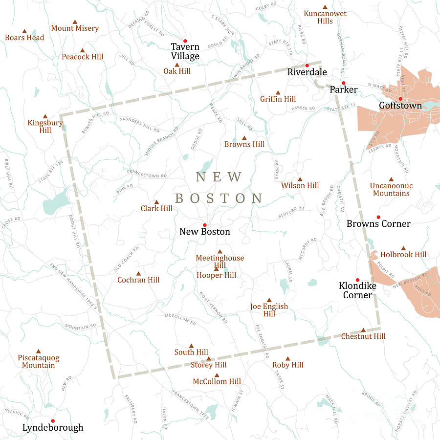 Map Digital Art - NH Hillsborough New Boston Vector Road Map by Frank Ramspott