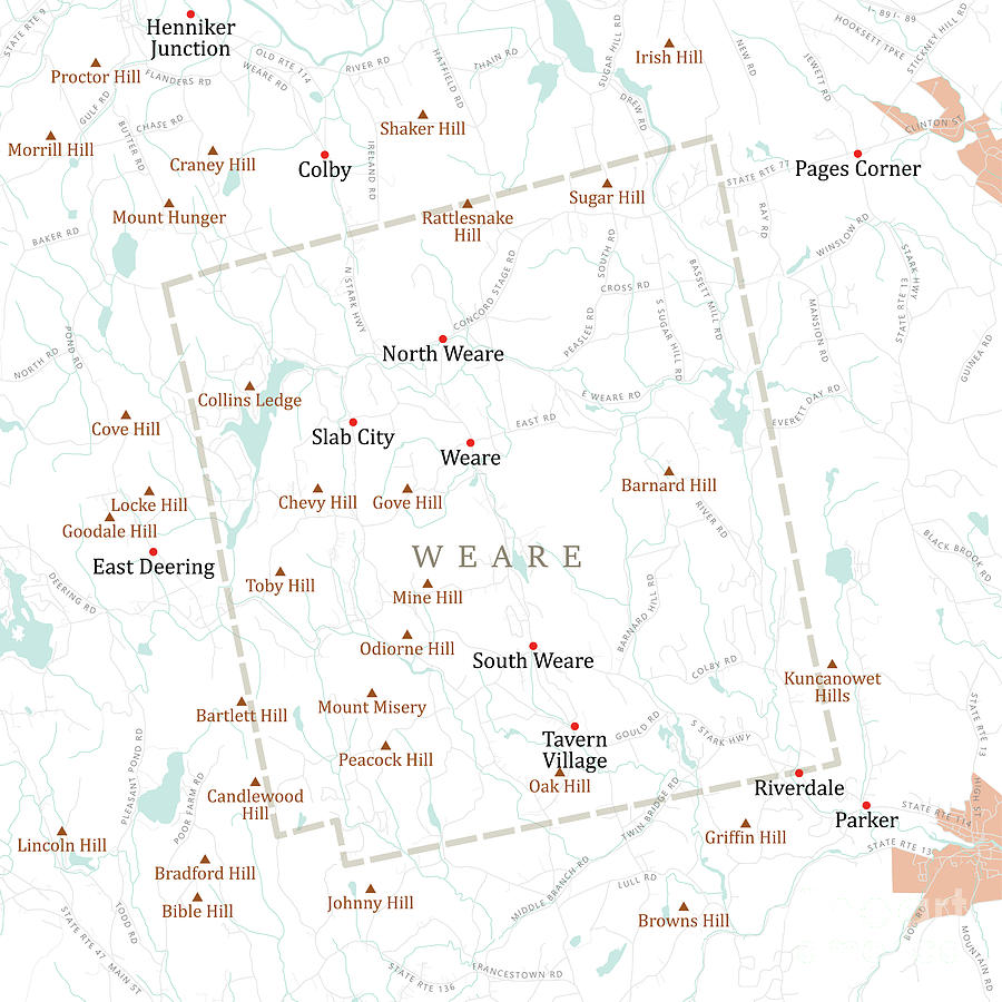 Map Digital Art - NH Hillsborough Weare Vector Road Map by Frank Ramspott