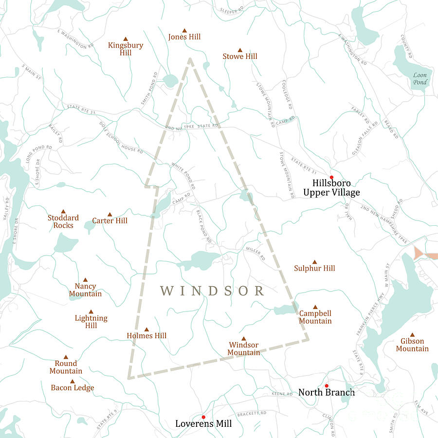 Map Digital Art - NH Hillsborough Windsor Vector Road Map by Frank Ramspott