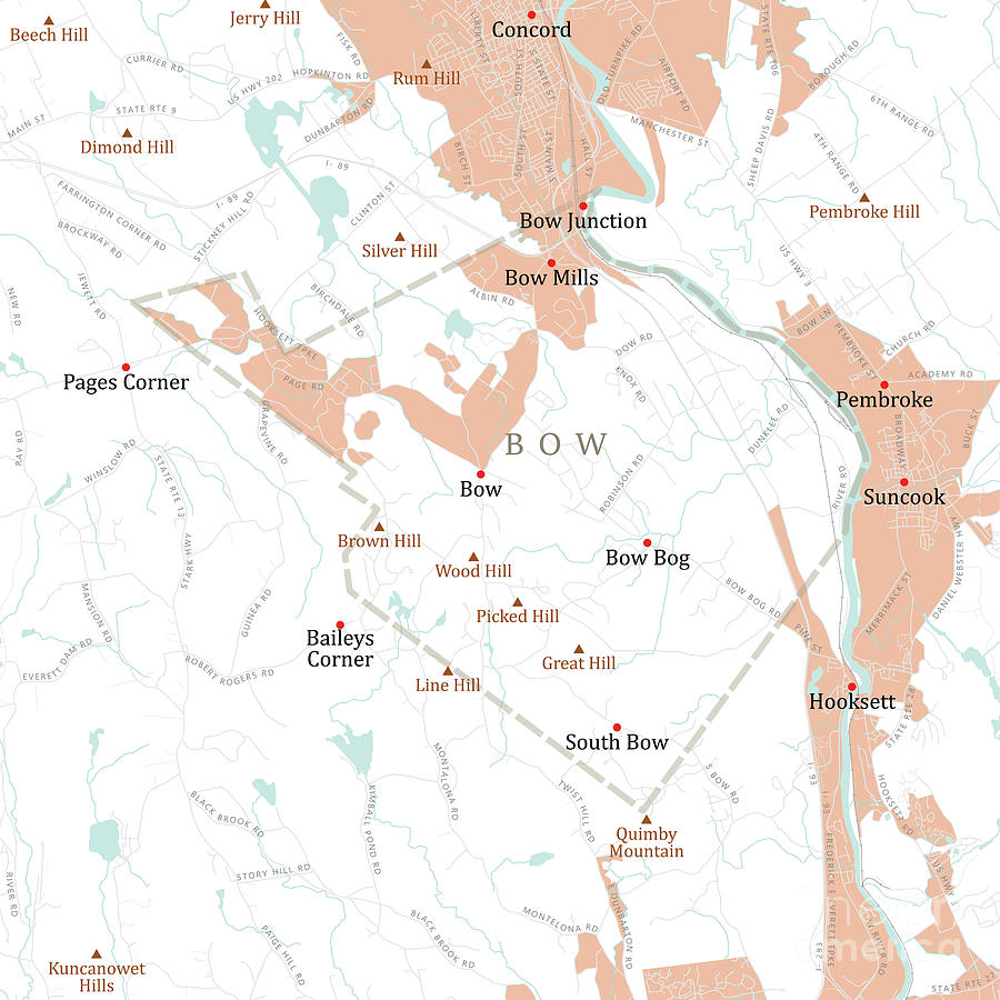 NH Merrimack Bow Vector Road Map Digital Art by Frank Ramspott | Fine ...