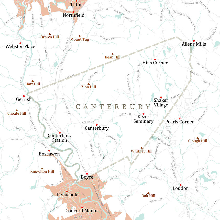 Nh Merrimack Canterbury Vector Road Map Frank Ramspott 