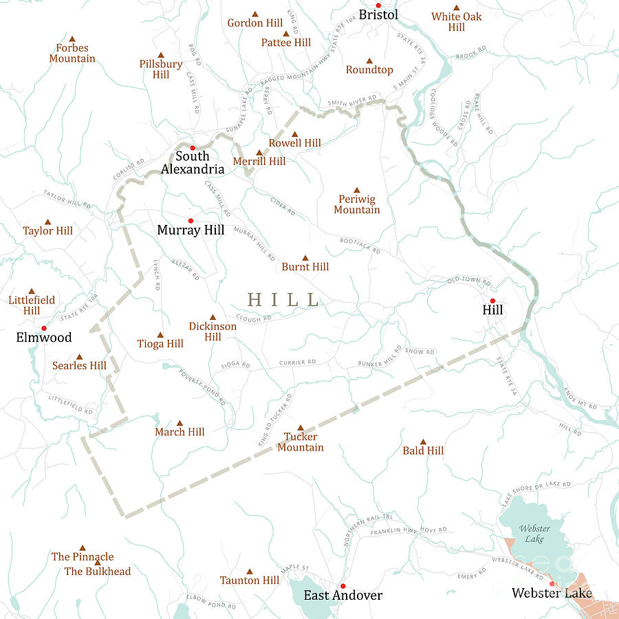 NH Merrimack Hill Vector Road Map Digital Art by Frank Ramspott - Pixels