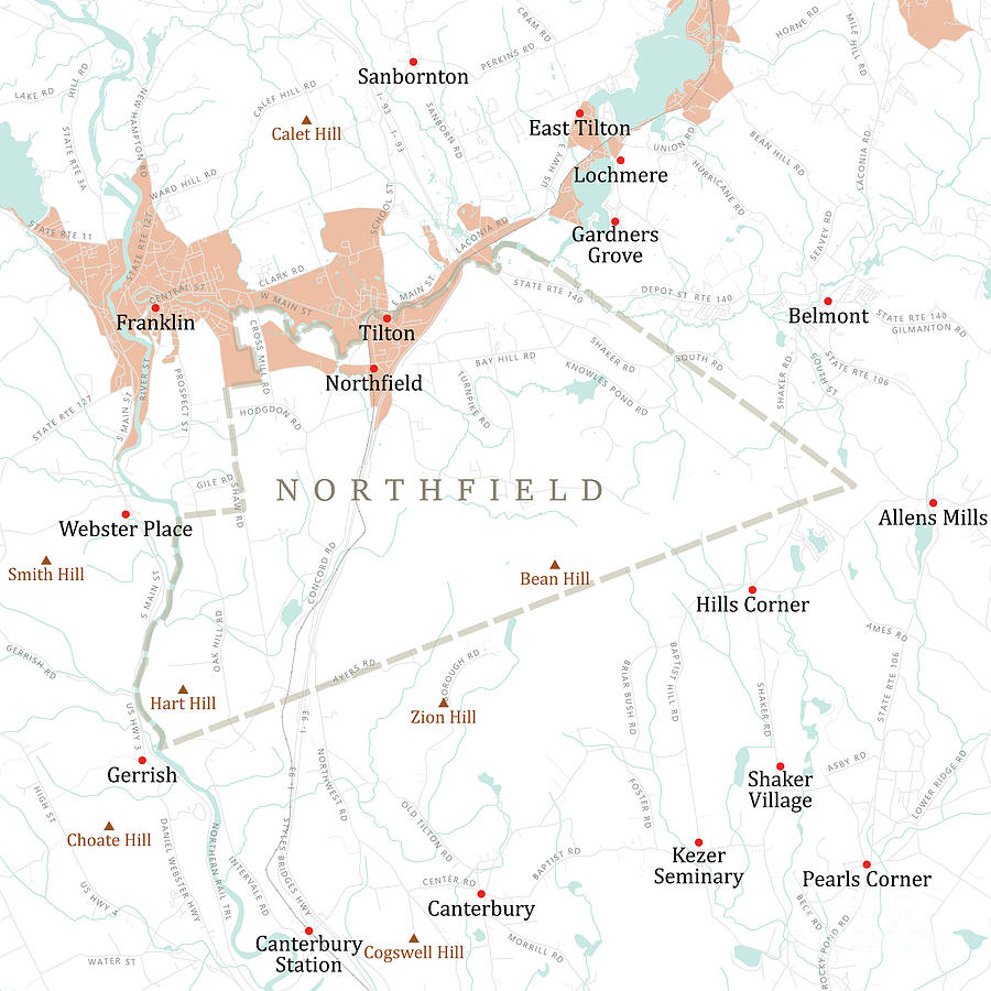 NH Merrimack Northfield Vector Road Map Digital Art by Frank Ramspott ...