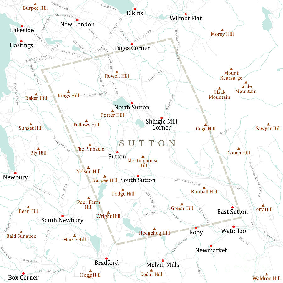 NH Merrimack Sutton Vector Road Map Digital Art by Frank Ramspott ...