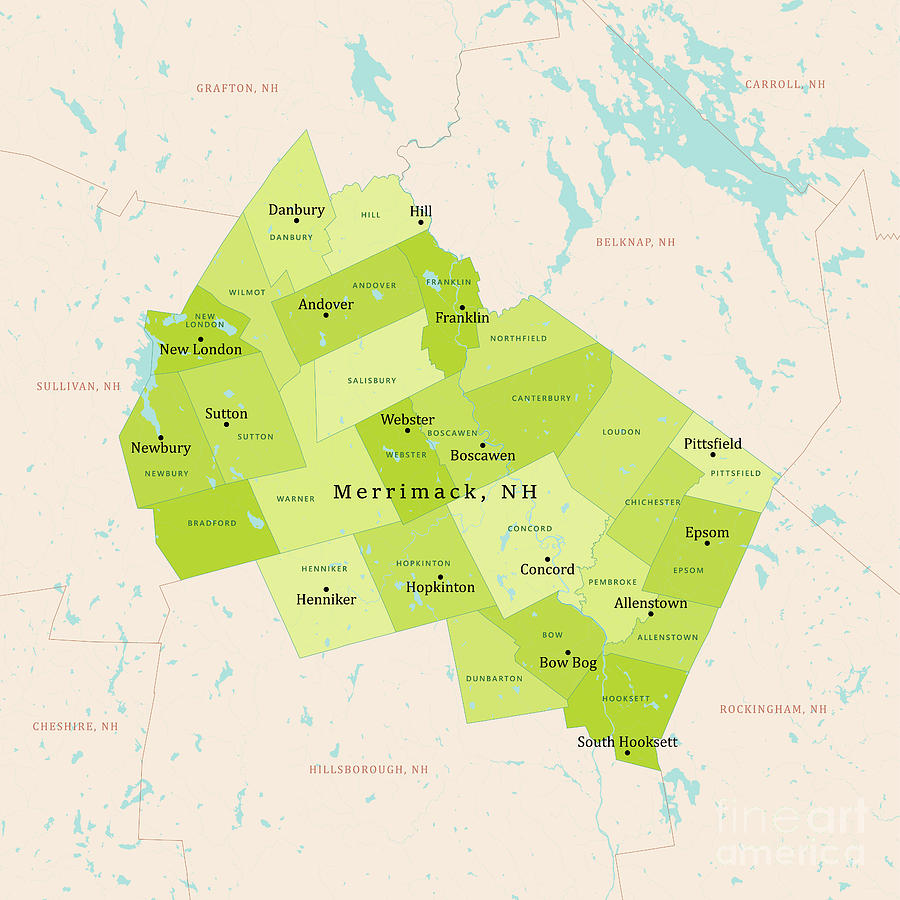 NH Merrimack Vector Map Green Digital Art by Frank Ramspott - Fine Art ...