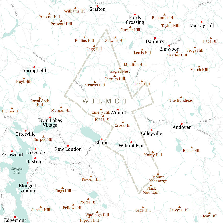 Nh Merrimack Wilmot Vector Road Map Frank Ramspott 