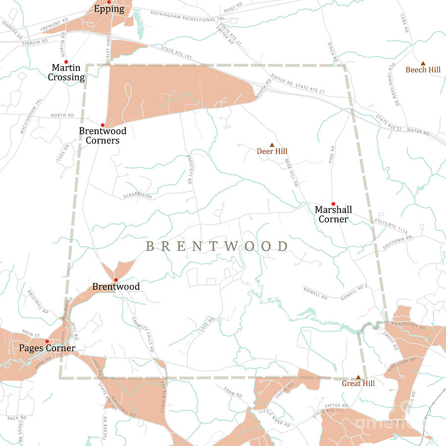 Map Digital Art - NH Rockingham Brentwood Vector Road Map by Frank Ramspott