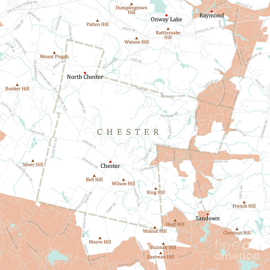 Map Digital Art - NH Rockingham Chester Vector Road Map by Frank Ramspott