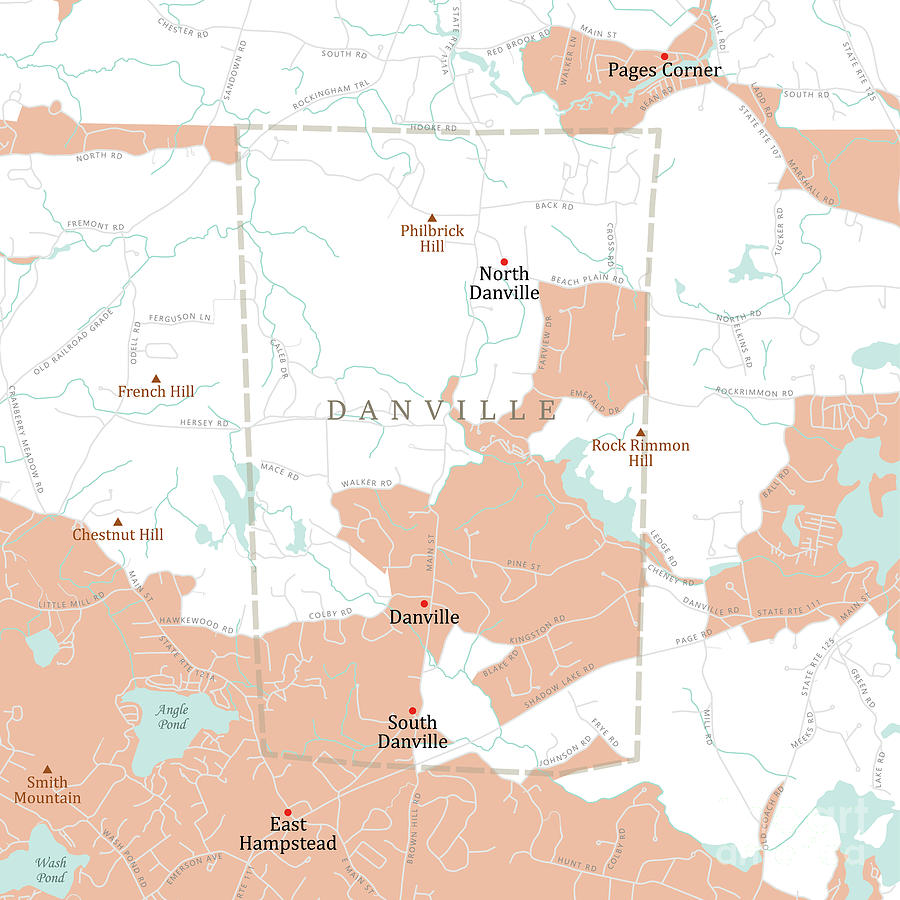 Map Digital Art - NH Rockingham Danville Vector Road Map by Frank Ramspott