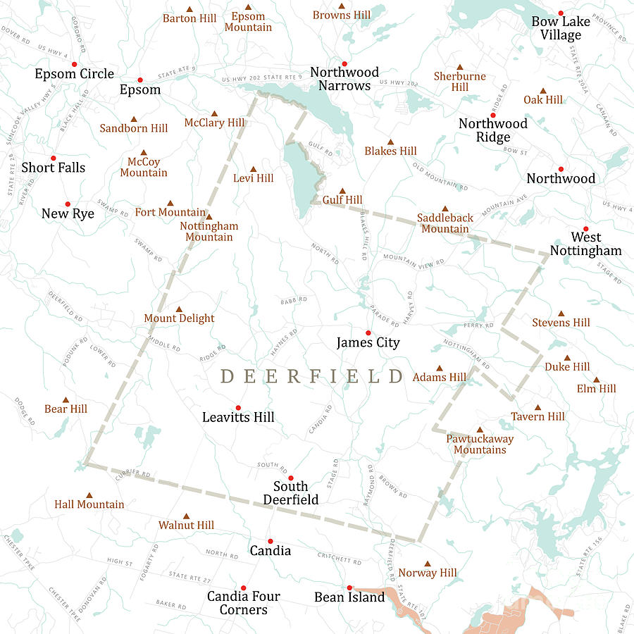 Map Digital Art - NH Rockingham Deerfield Vector Road Map by Frank Ramspott