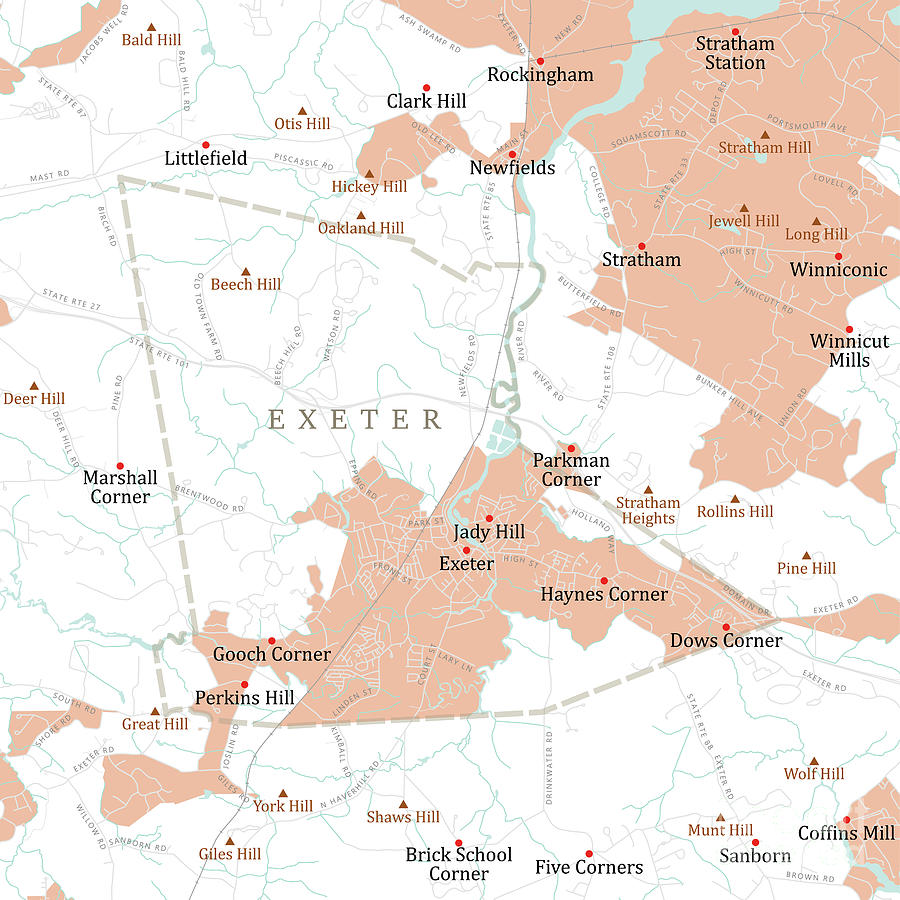 Map Digital Art - NH Rockingham Exeter Vector Road Map by Frank Ramspott
