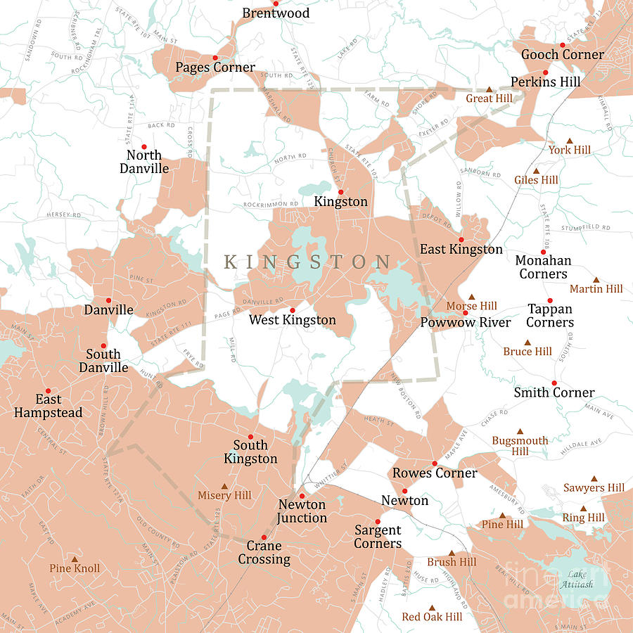 NH Rockingham Kingston Vector Road Map Digital Art by Frank Ramspott ...