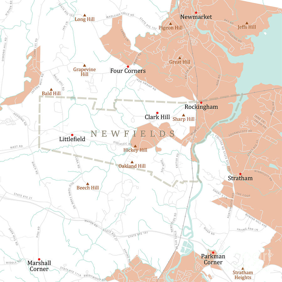 NH Rockingham Newfields Vector Road Map Digital Art by Frank Ramspott