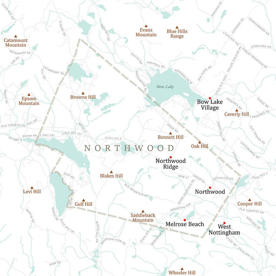 Map Digital Art - NH Rockingham Northwood Vector Road Map by Frank Ramspott