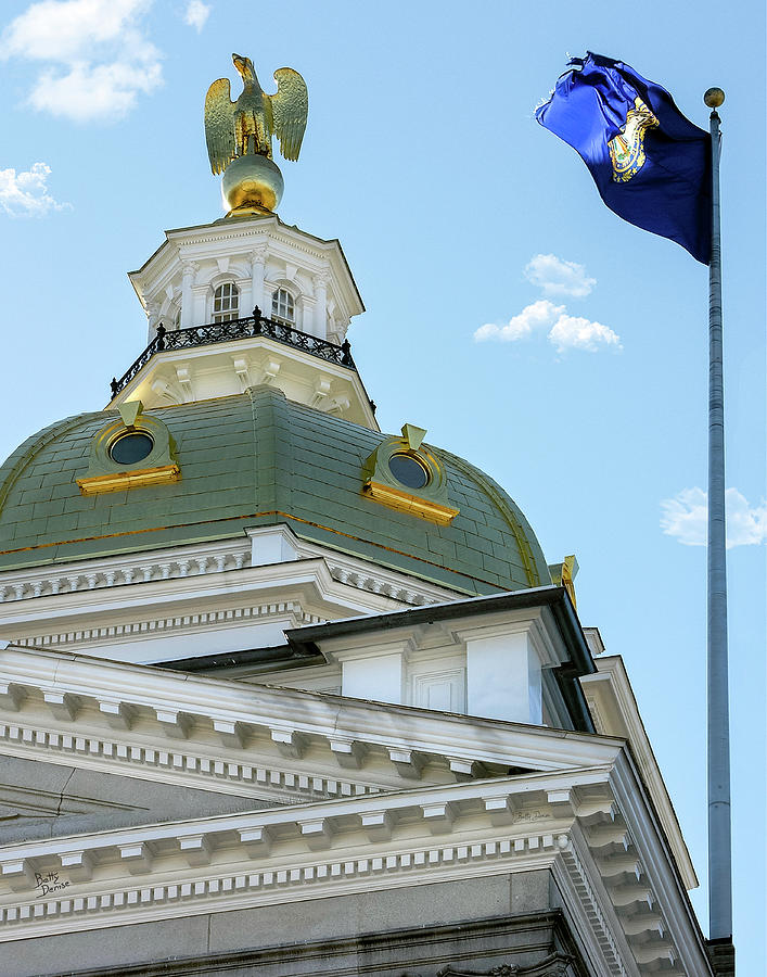 Flag Photograph - NH State Capitol Dome, Concord by Betty Denise