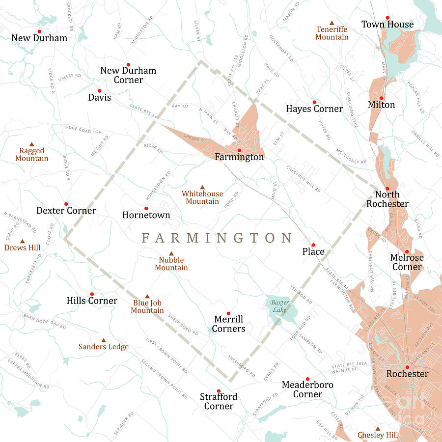 NH Strafford Farmington Vector Road Map Digital Art by Frank Ramspott ...