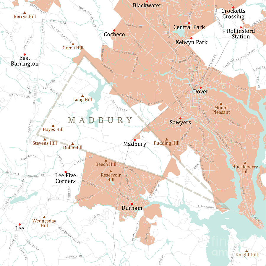 NH Strafford Madbury Vector Road Map Digital Art by Frank Ramspott - Pixels